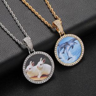 Custom Geometric Water Drop Photo Frame Pendant Necklace with Micro-Pave Zircon Stones | Caratix Jewelry - CaratixJewelry