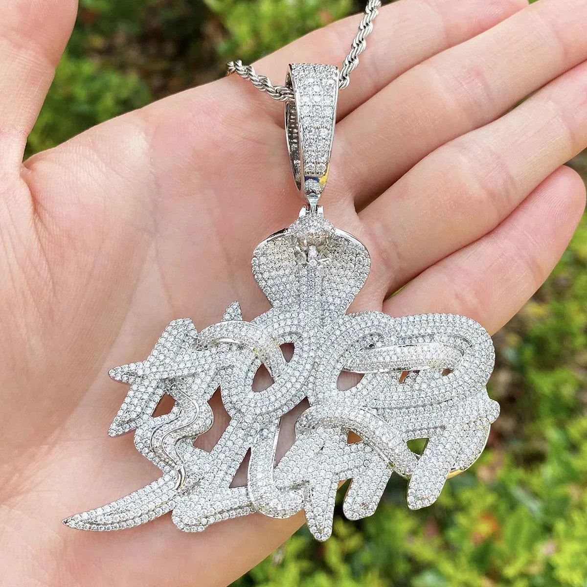 Iced Out King Cobra Pendant | Men's Real Copper 3D Serpent Necklace | - CaratixJewelry
