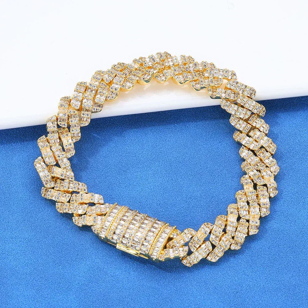 Custom 10mm Rhombus Baguette Cuban Link Bracelet - CaratixJewelry