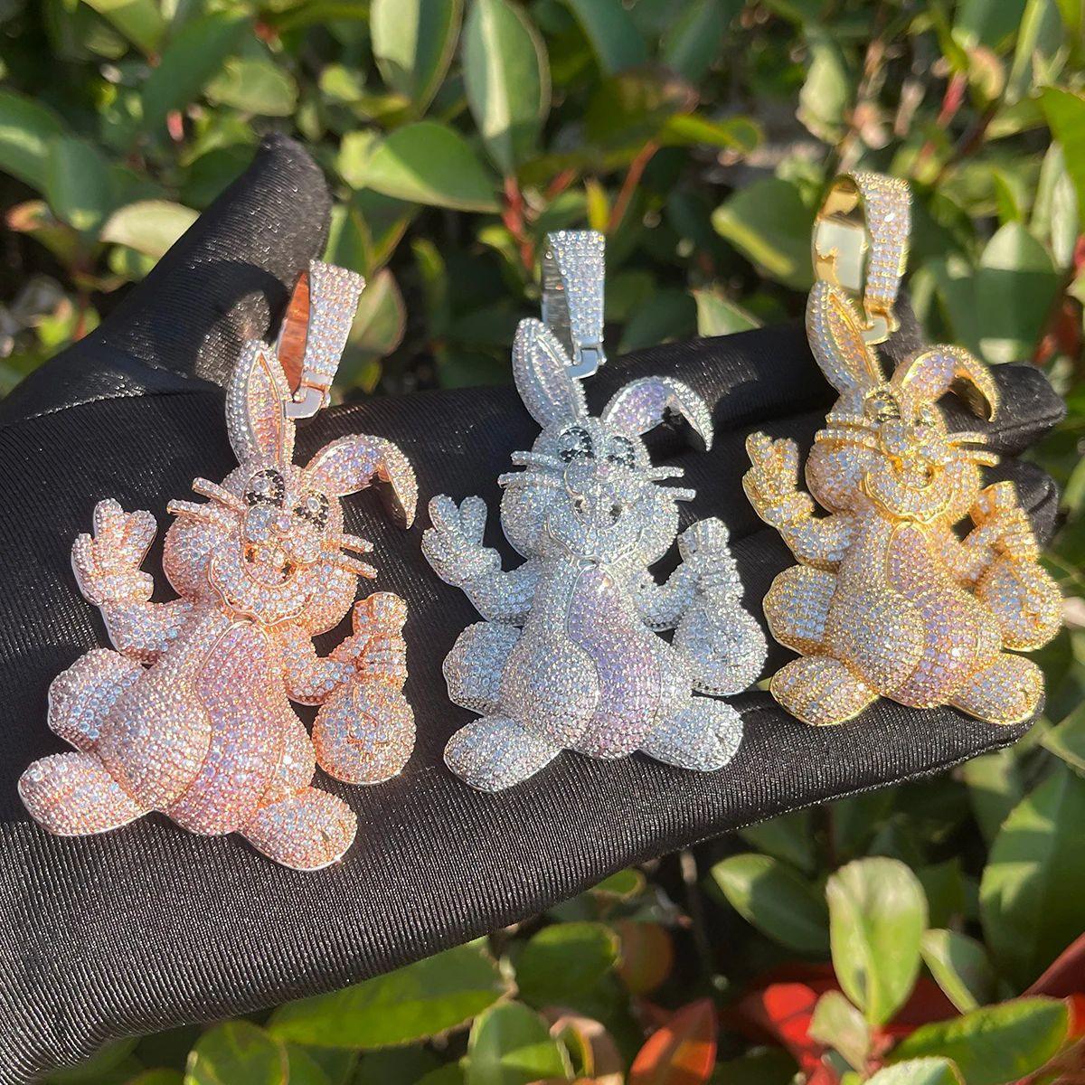 Playful Iced Out Cartoon Rabbit Pendant | Men's Hip Hop Bunny Necklace | Premium Copper CZ Animal Jewelry | Streetwear Icon | Caratix - CaratixJewelry