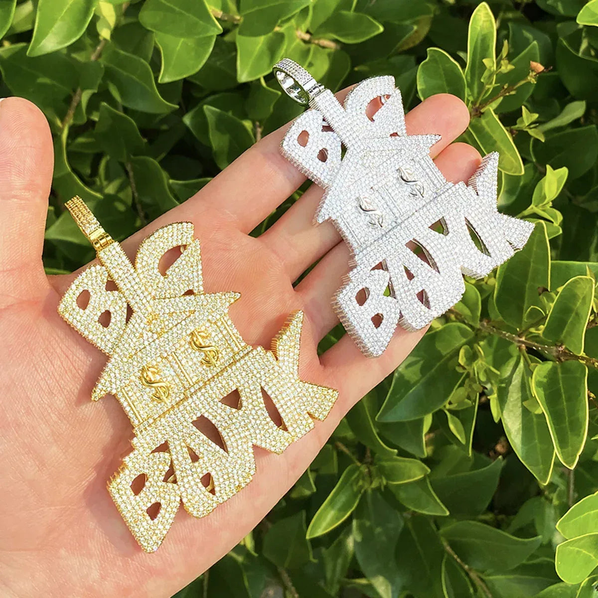 Iced Out "Big Bank" Letter Pendant | Men's Real Copper Money Statement Necklace - CaratixJewelry