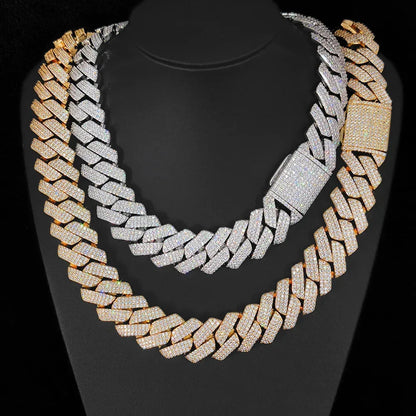 25mm 3-Row Full Zircon Iced Out Cuban Chain Necklace - CaratixJewelry