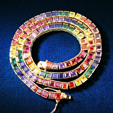 Single Row Rainbow Tennis Chain Necklace with Copper & Colorful Zircon | Hip Hop Jewelry | Caratix Jewelry - CaratixJewelry