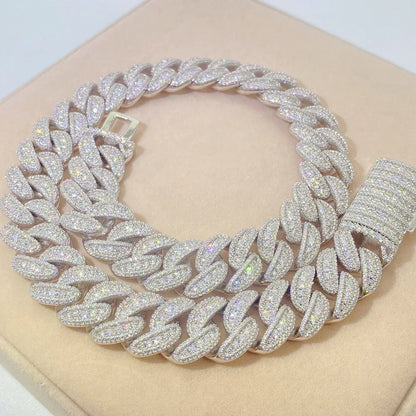 20mm Moissanite Cuban Link Necklace | S925 Silver Iced Out Chain - CaratixJewelry