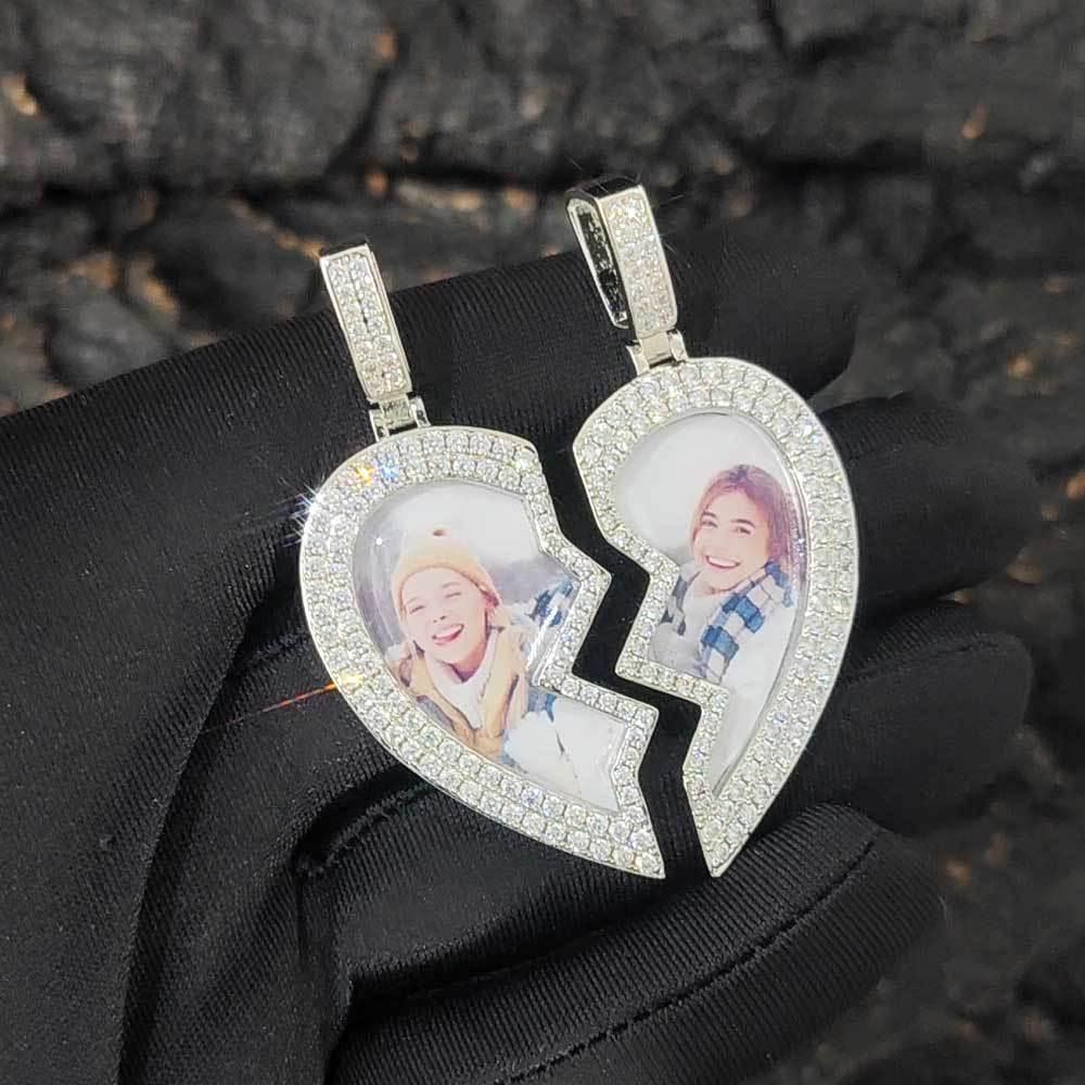 Magnetic Heart Photo Pendant Necklace with Micro-Pave Zircon for Men | Caratix Jewelry - CaratixJewelry