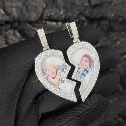 Magnetic Heart Photo Pendant Necklace with Micro-Pave Zircon for Men | Caratix Jewelry - CaratixJewelry