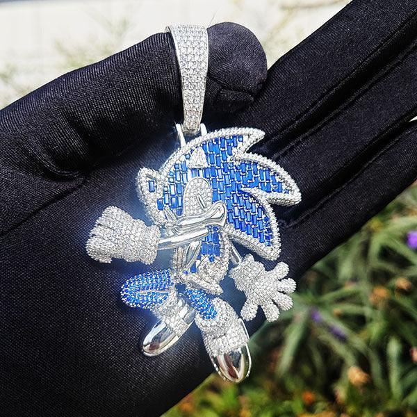 Sonic Cartoon Pendant Necklace | CZ Iced Out Hip Hop Streetwear Jewelry - CaratixJewelry