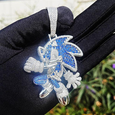 Sonic Cartoon Pendant Necklace | CZ Iced Out Hip Hop Streetwear Jewelry - CaratixJewelry