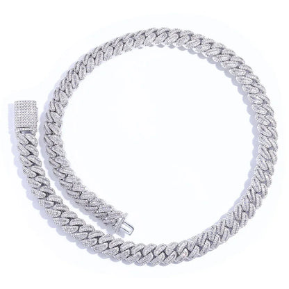 12mm Cuban Chain Necklace with Mixed Zircon Stones - CaratixJewelry