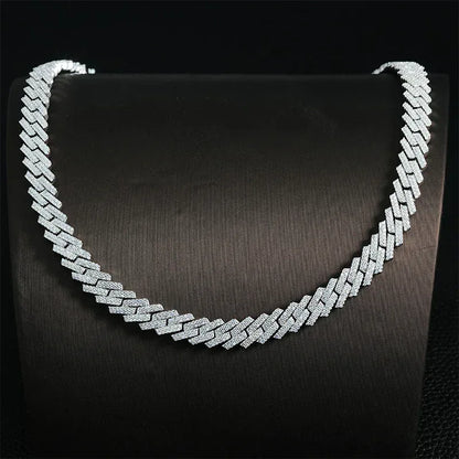 10mm Iced-Out Moissanite Cuban Link Chain – S925 Sterling Silver -Cut Hip Hop Streetwear Necklace - CaratixJewelry