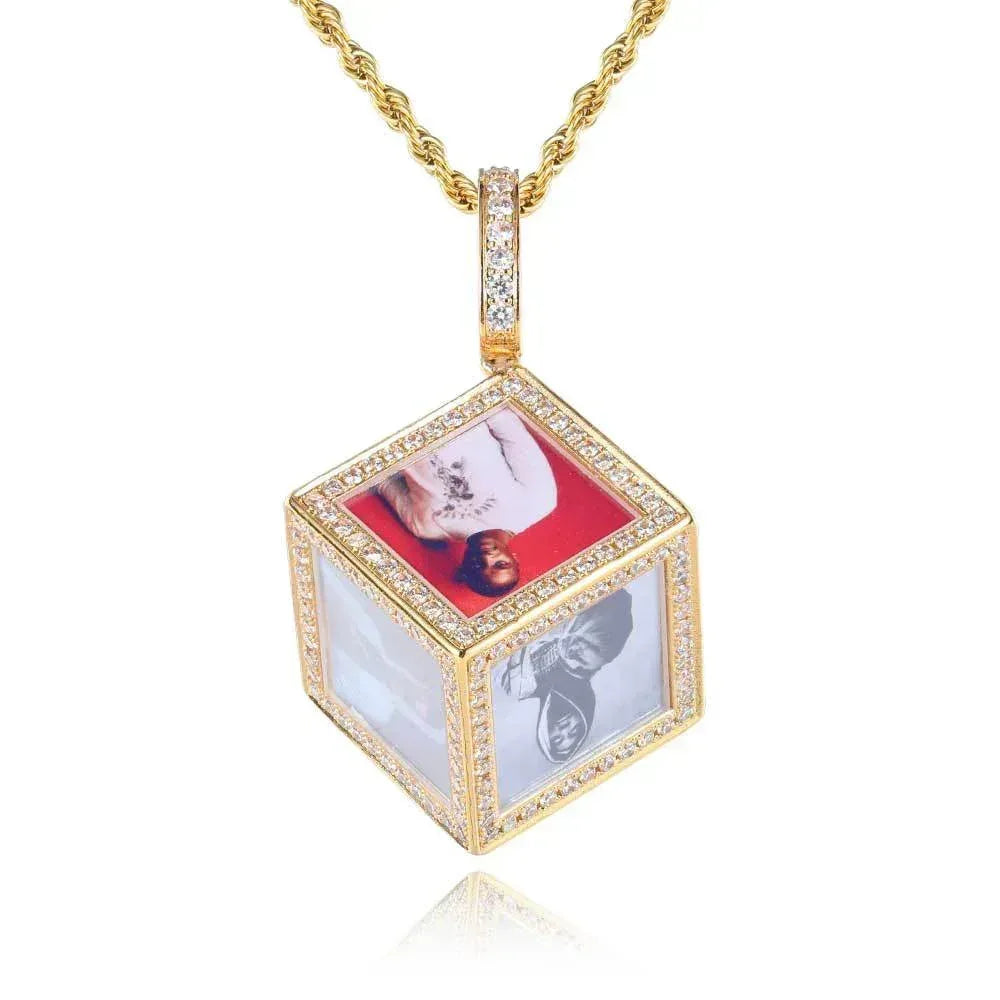 Custom Cube Memory Photo Pendant Necklace with Micro-Pave Zircon Stones | Caratix Jewelry - CaratixJewelry