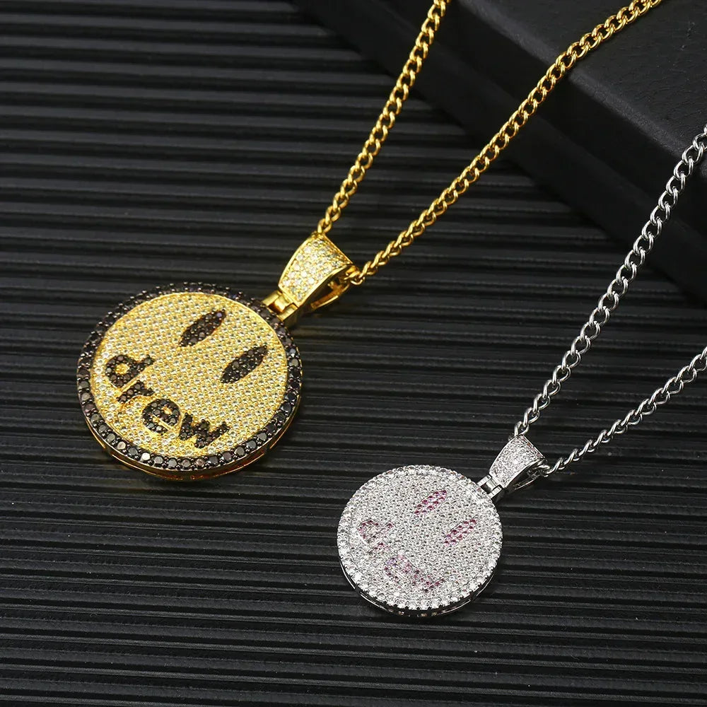 Drew Smiley Face Pendant Necklace with Micro-Pave Zircon for Men | Caratix Jewelry - CaratixJewelry