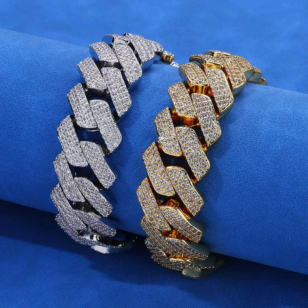 20mm Flip Clasp Triple Row Zircon Cuban Link Bracelet - CaratixJewelry