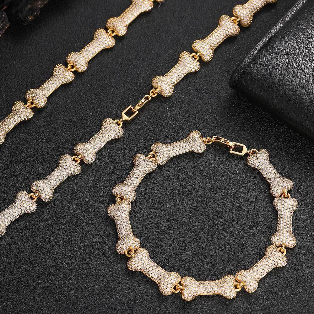 New 10mm Bone Pendant Necklace with Full Zircon Stones for Men & Women | Caratix Jewelry - CaratixJewelry