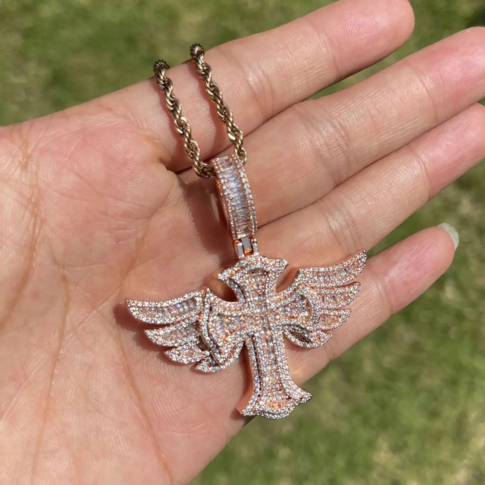 Luxury Iced Out Angel Wings Cross Pendant for Men | Hip Hop Pave CZ Jewelry | Trendy Winged Cross Ice Pendant | Fashion Necklace | Caratix - CaratixJewelry