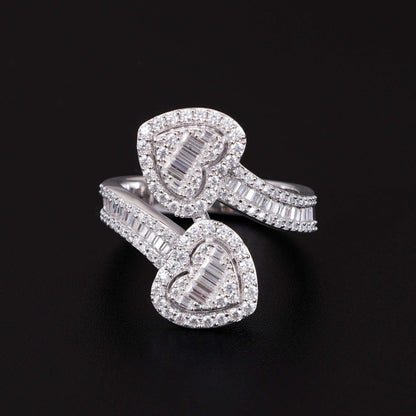 Heart Moissanite Hip Hop Ring | S925 Silver D-Color Step-Cut Unisex Iced Out Jewelry - CaratixJewelry