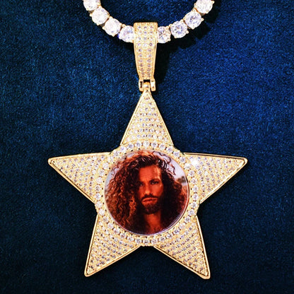 Star Photo Pendant Necklace | Epoxy CZ DIY Custom Picture Hip Hop Jewelry - CaratixJewelry