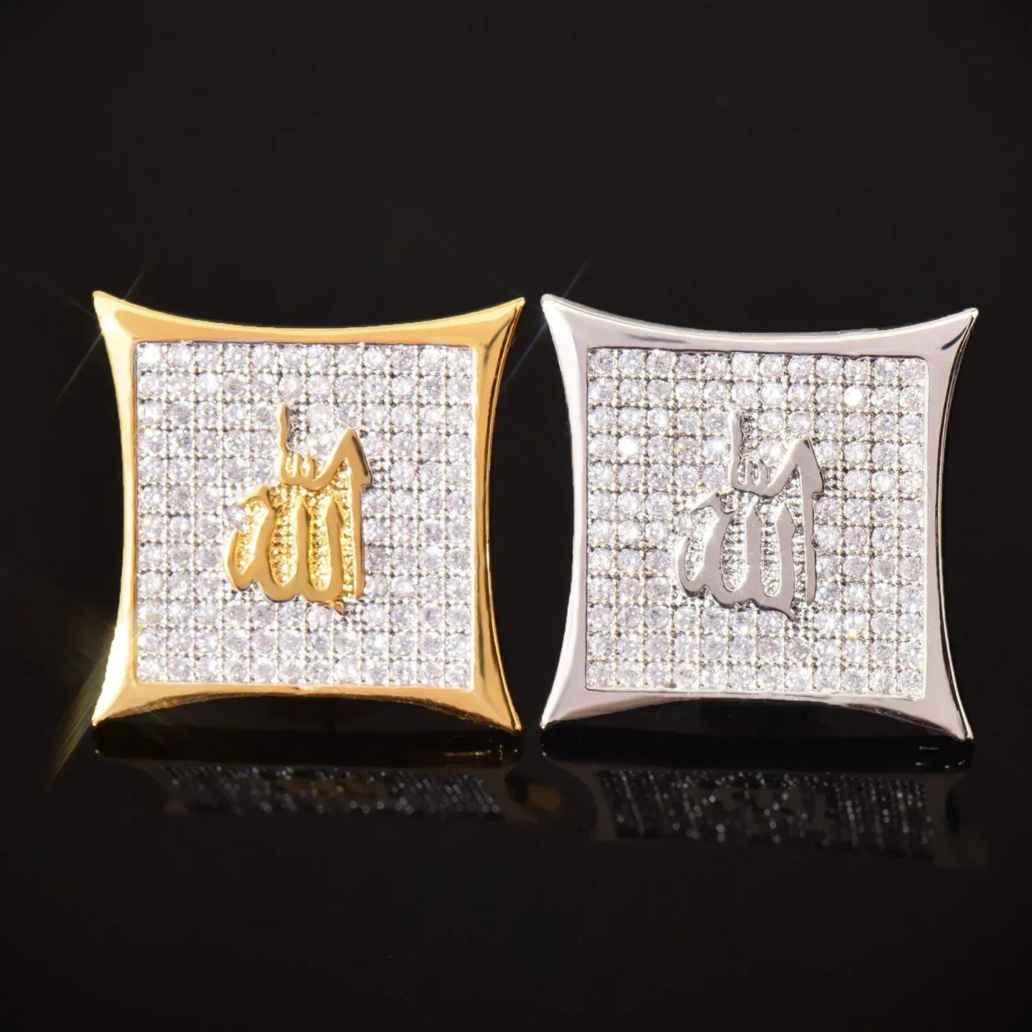 Large Square Stud Earrings with Zircon | Creative & Trendy Hip Hop Jewelry | Caratix Jewelry - CaratixJewelry