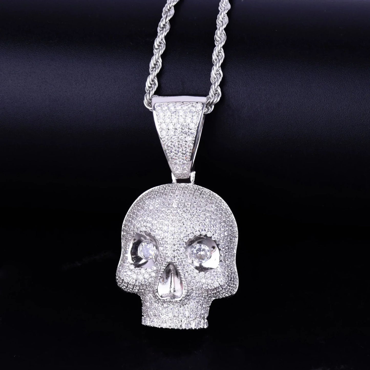 Men's Iced Out Skull Pendant Necklace | Gothic Hip Hop Skeleton Head | Premium Copper CZ Streetwear Bling | Edgy Rebel Jewelry | Caratix - CaratixJewelry