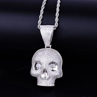 Men's Iced Out Skull Pendant Necklace | Gothic Hip Hop Skeleton Head | Premium Copper CZ Streetwear Bling | Edgy Rebel Jewelry | Caratix - CaratixJewelry