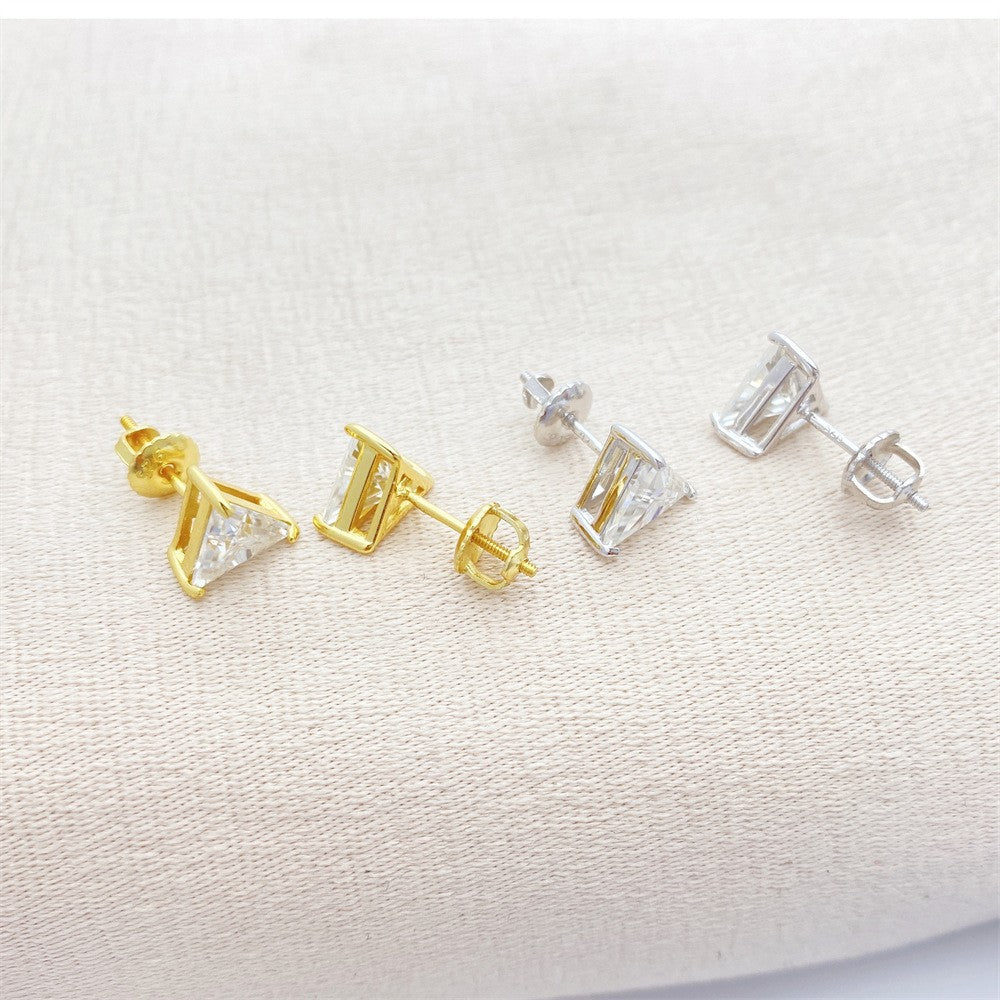S925 Sterling Silver Triangle Moissanite Studs | Trillion Cut Earring | Caratix