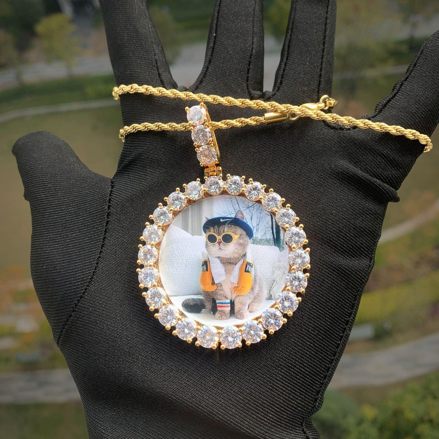 Custom Photo Pendant Necklace | Solid CZ Iced Out Hip Hop DIY Picture Jewelry - CaratixJewelry