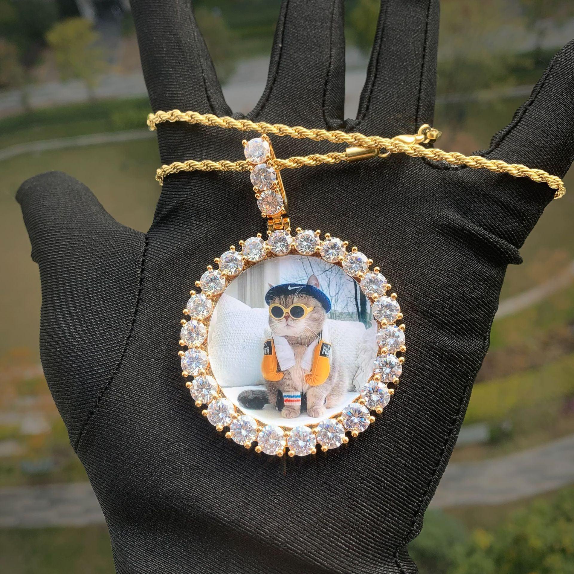 Custom Photo Pendant Necklace | Solid CZ Iced Out Hip Hop DIY Picture Jewelry - CaratixJewelry