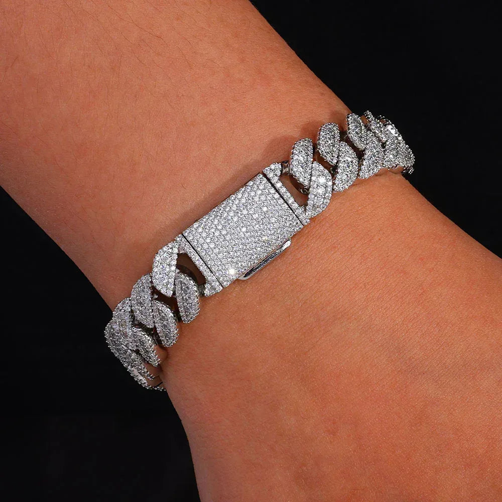 14mm Box Clasp Iced Out Cuban Bracelet Rapper Style | Caratix Jewelry - CaratixJewelry