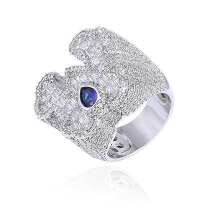 Blue Teardrop Gem Letter Ring Zircon for Men | Caratix Jewelry - CaratixJewelry