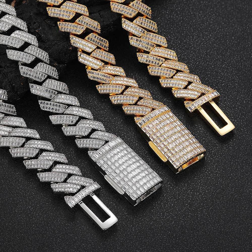 20mm Double Row Cuban Chain Necklace with Square Zircon - CaratixJewelry