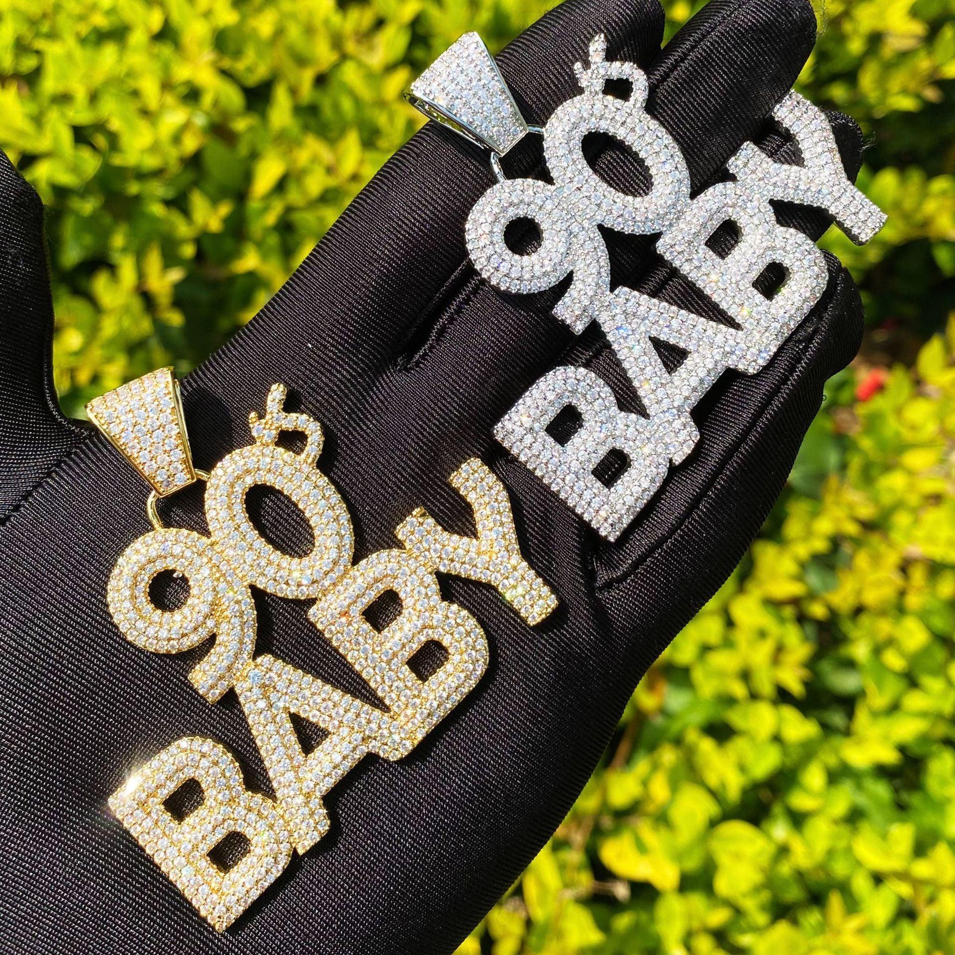 Iced Out "90s BABY" Text Pendant | Women's Y2K Nostalgia Necklace - CaratixJewelry