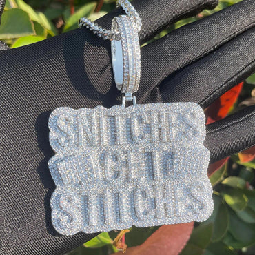 Iced Out "SNITCHES" Letter Pendant | Men's Real Copper CZ Necklace - CaratixJewelry