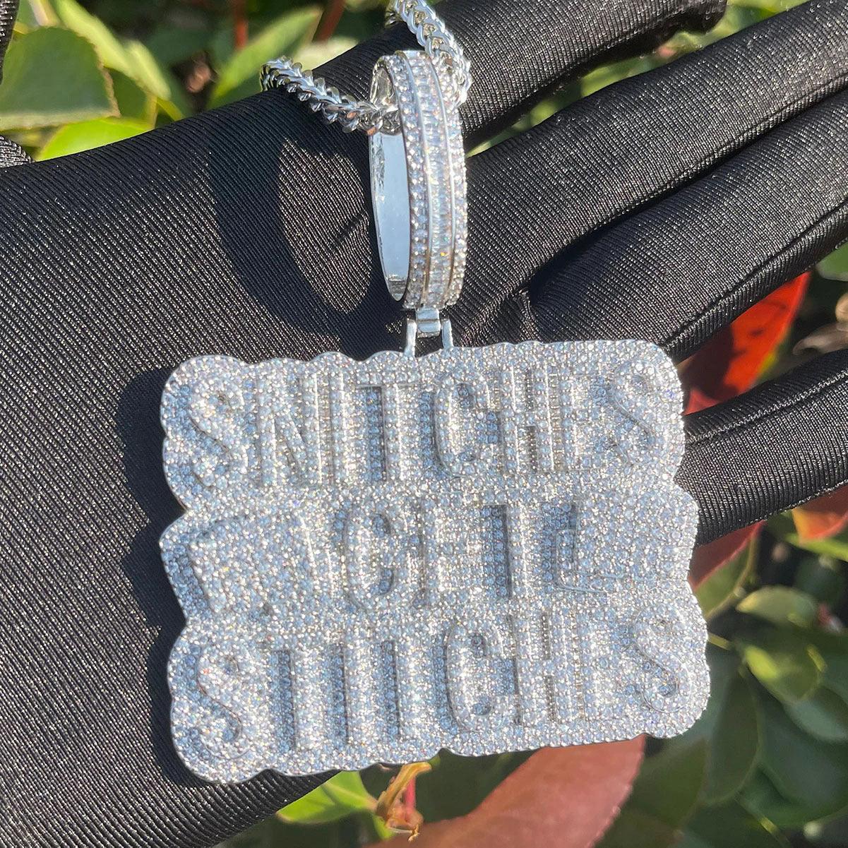 Iced Out "SNITCHES" Letter Pendant | Men's Real Copper CZ Necklace - CaratixJewelry