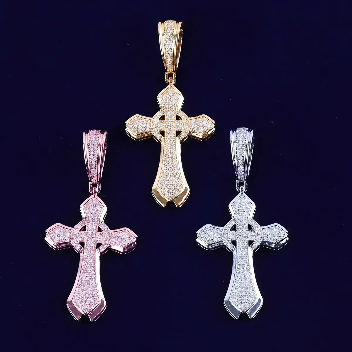 Iced Out Halo Cross Pendant | Women's Round Center Religious Necklace | Premium Copper CZ Elegant Hip Hop Jewelry | Divine Light Charm | Caratix - CaratixJewelry