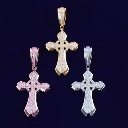 Iced Out Halo Cross Pendant | Women's Round Center Religious Necklace | Premium Copper CZ Elegant Hip Hop Jewelry | Divine Light Charm | Caratix - CaratixJewelry