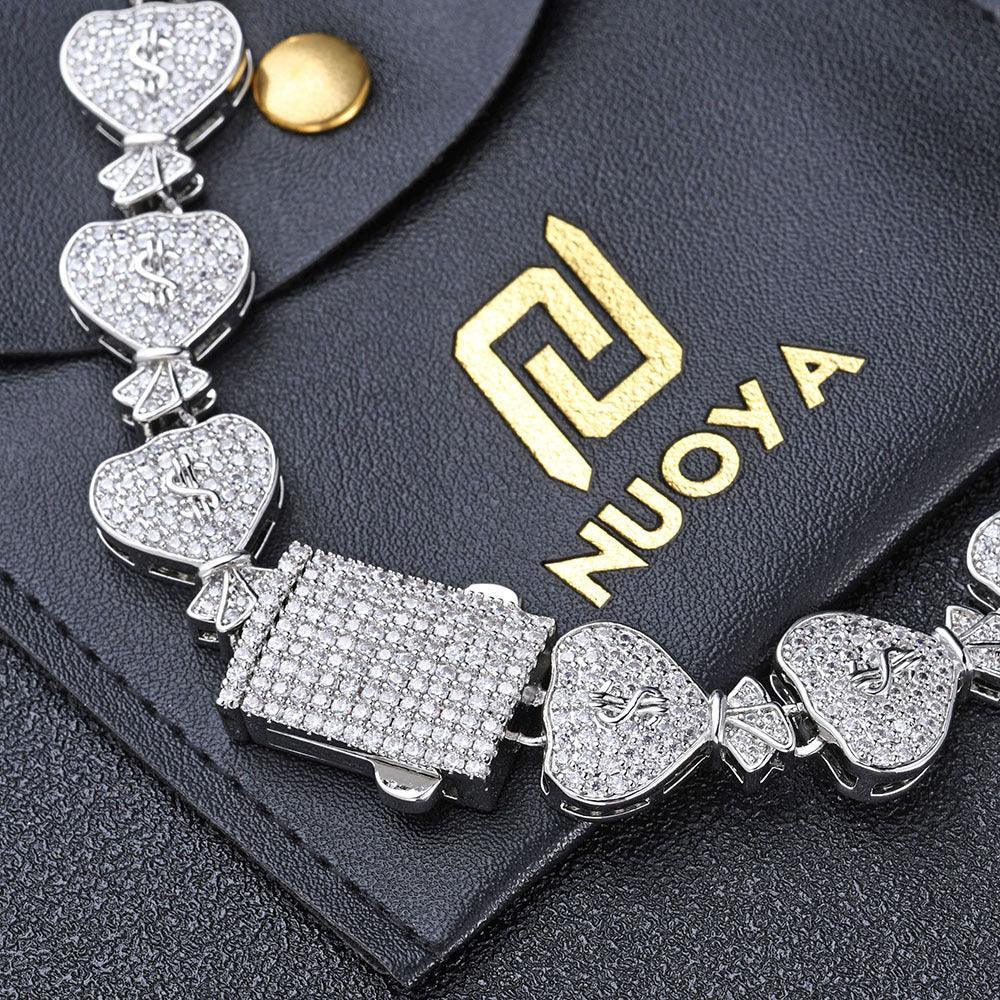15mm Money Bag Cuban Link Bracelet with Zircon Hip Hop Jewelry - CaratixJewelry