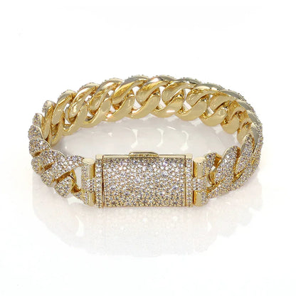14mm Cuban Link Hip Hop Bracelet Rapper Iced Out Chain Style - CaratixJewelry