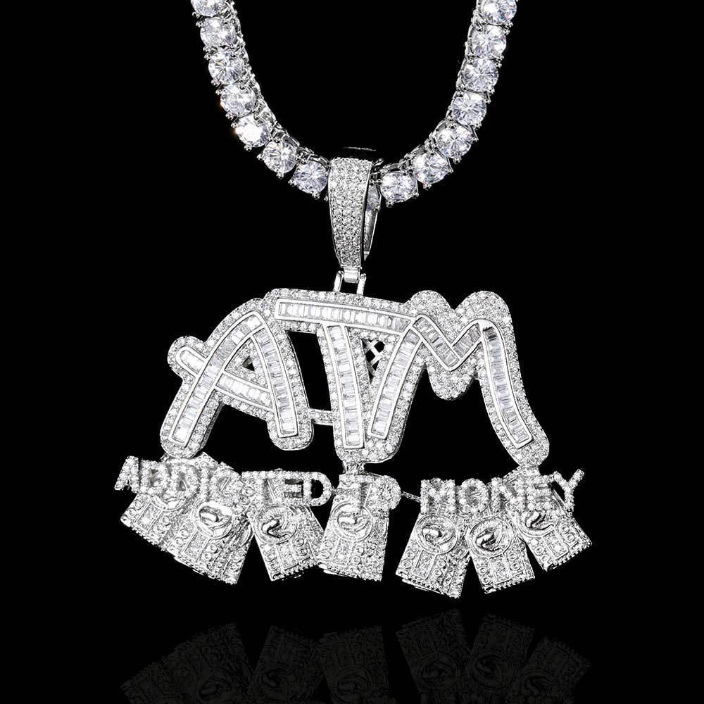 ATM Dollar Letter Pendant Necklace with T-Shaped Zircon Stones for Men | Caratix Jewelry - CaratixJewelry