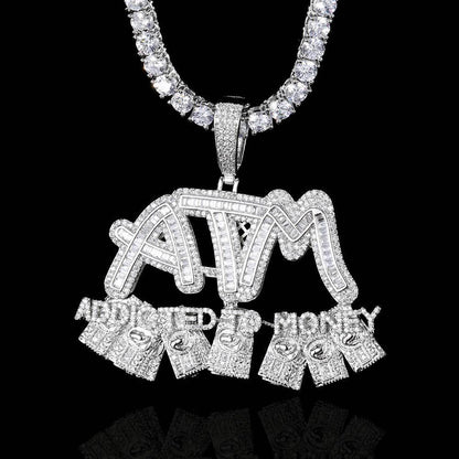 ATM Dollar Letter Pendant Necklace with T-Shaped Zircon Stones for Men | Caratix Jewelry - CaratixJewelry