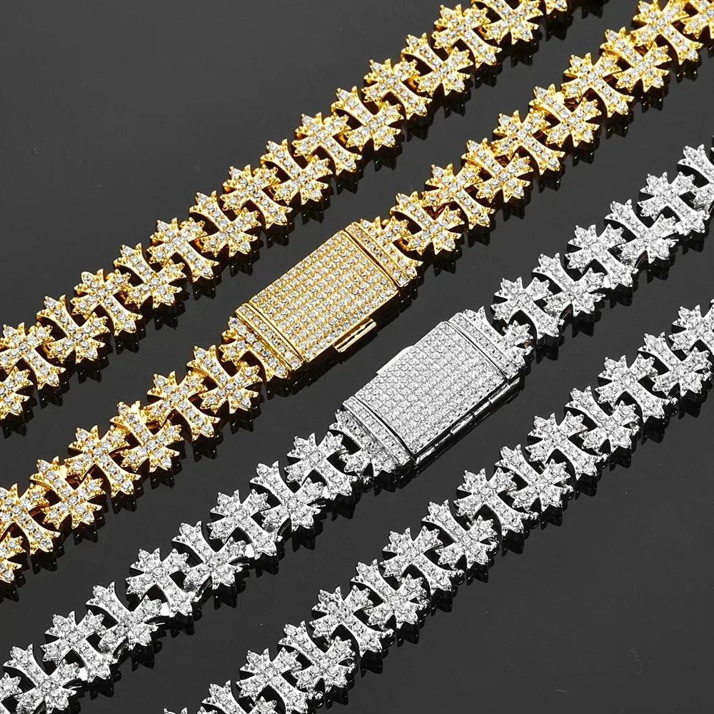 Cross Zircon Necklace with Maple Leaf Chain and Flip Clasp for Women | Caratix Jewelry - CaratixJewelry
