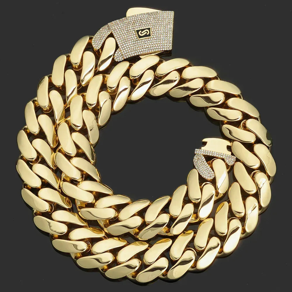 Polished Cuban Chain Necklace 14K Gold Tone Hip Hop Jewelry for Men | Caratix Jewelry - CaratixJewelry