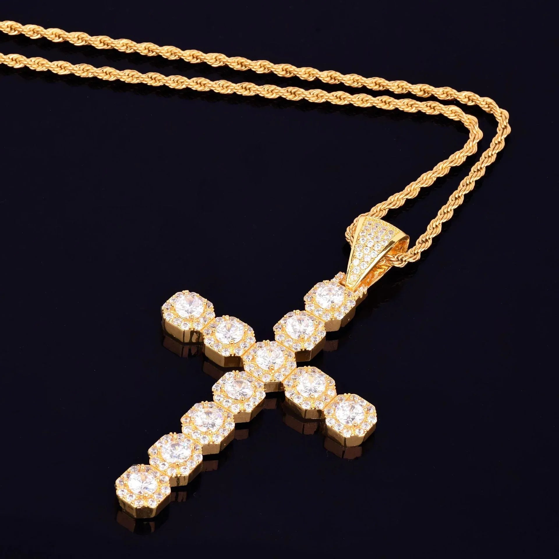 Iced Out Classic Cross Pendant | Men's Essential Hip Hop Necklace | Premium Copper CZ Religious Jewelry | Timeless Look | Caratix - CaratixJewelry