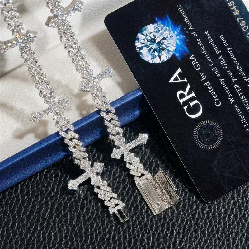 6mm D-Color Moissanite Cross Cuban Link | S925 Silver Jewelry - CaratixJewelry