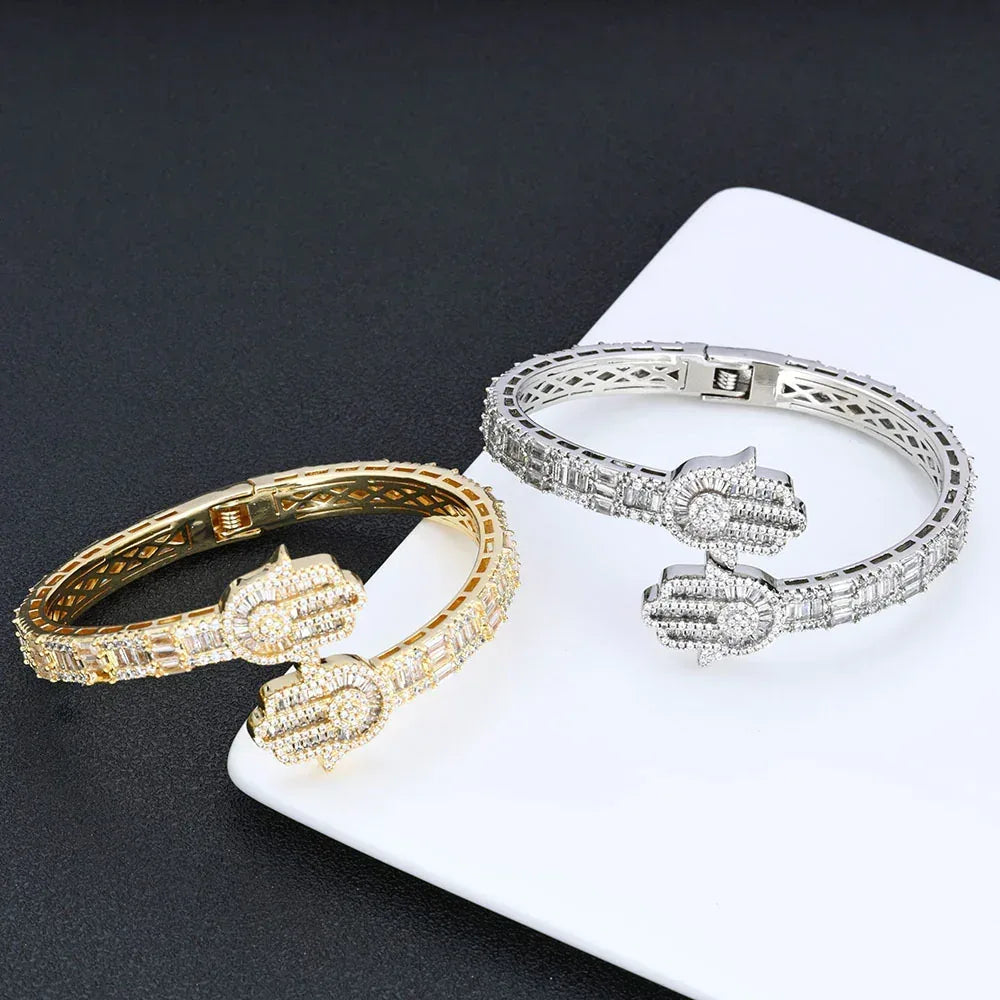 Iced Out Hand of Fatima Bracelet Mixed Zircon Bling Jewelry - CaratixJewelry