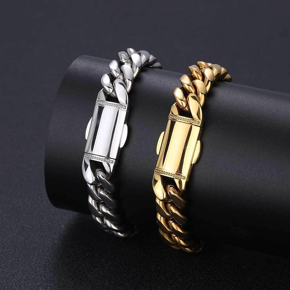 Clasp Stainless Steel Cuban Chain with 18K Gold Plating - CaratixJewelry