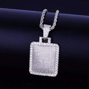 Iced Out Geometric Square Pendant | Men's Hip Hop Cluster Necklace | Premium Copper CZ Box Jewelry | Modern Daily Bling | Caratix - CaratixJewelry