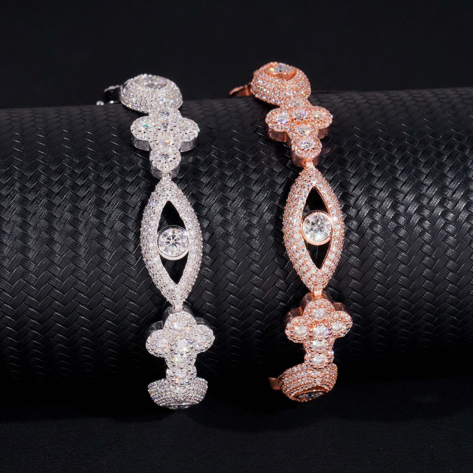 Moissanite Eye & Cross Cuban Link Bracelet – S925 Sterling Silver Iced-Out Hip Hop Streetwear Jewelry - CaratixJewelry