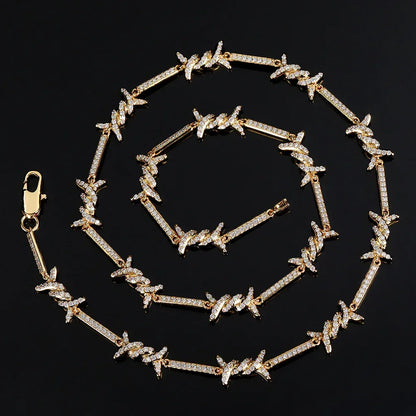 2.5mm Iced Out Thorn Chain Necklace Micro Zircon Gold Chain Rapper Style | Caratix Jewelry - CaratixJewelry