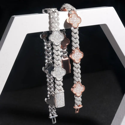 8mm Moissanite Charm Cuban Link Bracelet | S925 Silver Hip Hop Jewelry - CaratixJewelry