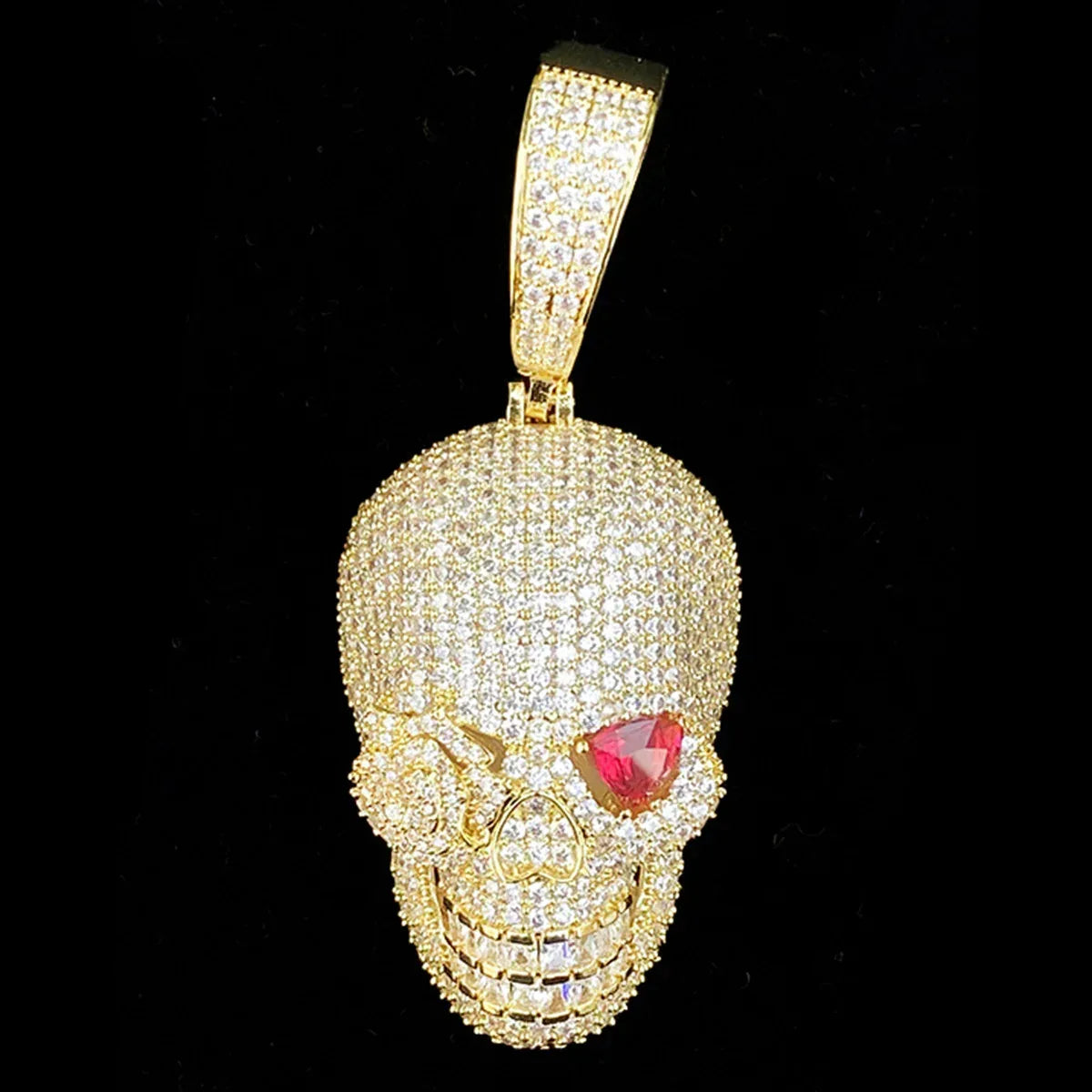 Iced Out Red-Eyed Skull Pendant | Men's Punk Gothic Hip Hop Necklace - CaratixJewelry